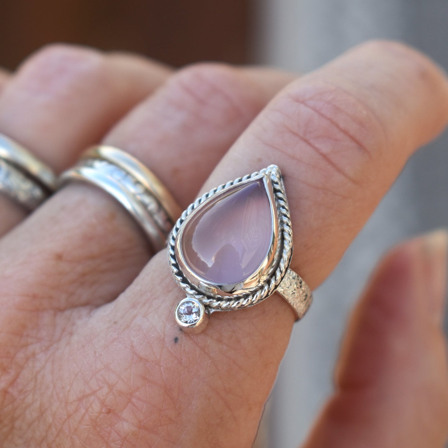 Lilac Chalcedony & White Topaz Double Stone Ring - size 7.5