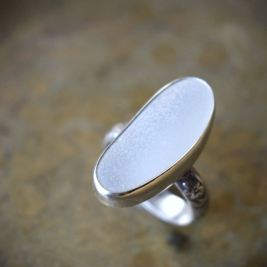 Authentic Weathered Sea Glass Ring - White - size 8