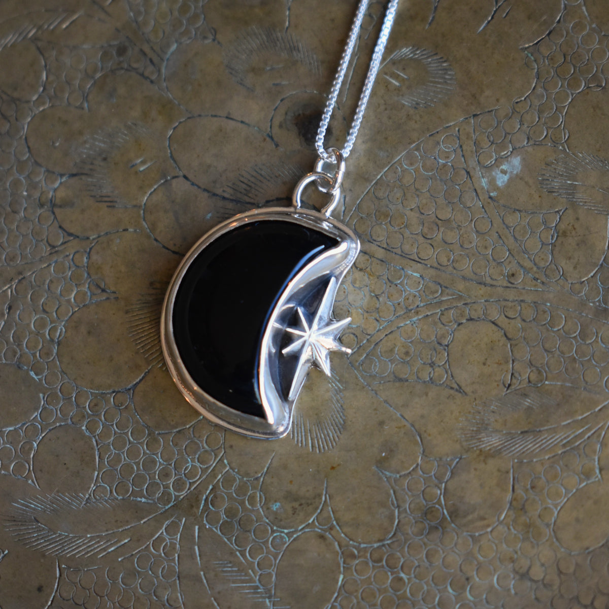 Black Onyx Moon & Star Necklace