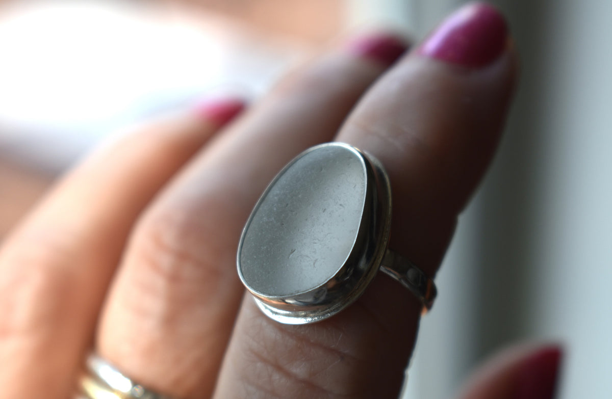 Authentic Weathered Sea Glass Ring - White - size 7.25