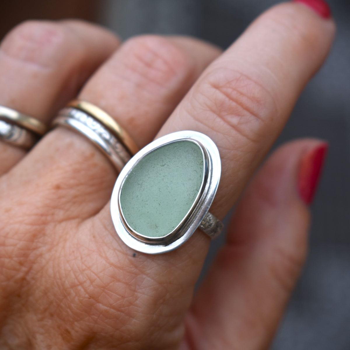 Authentic Weathered Sea Glass Ring - Seafoam - size 8.5