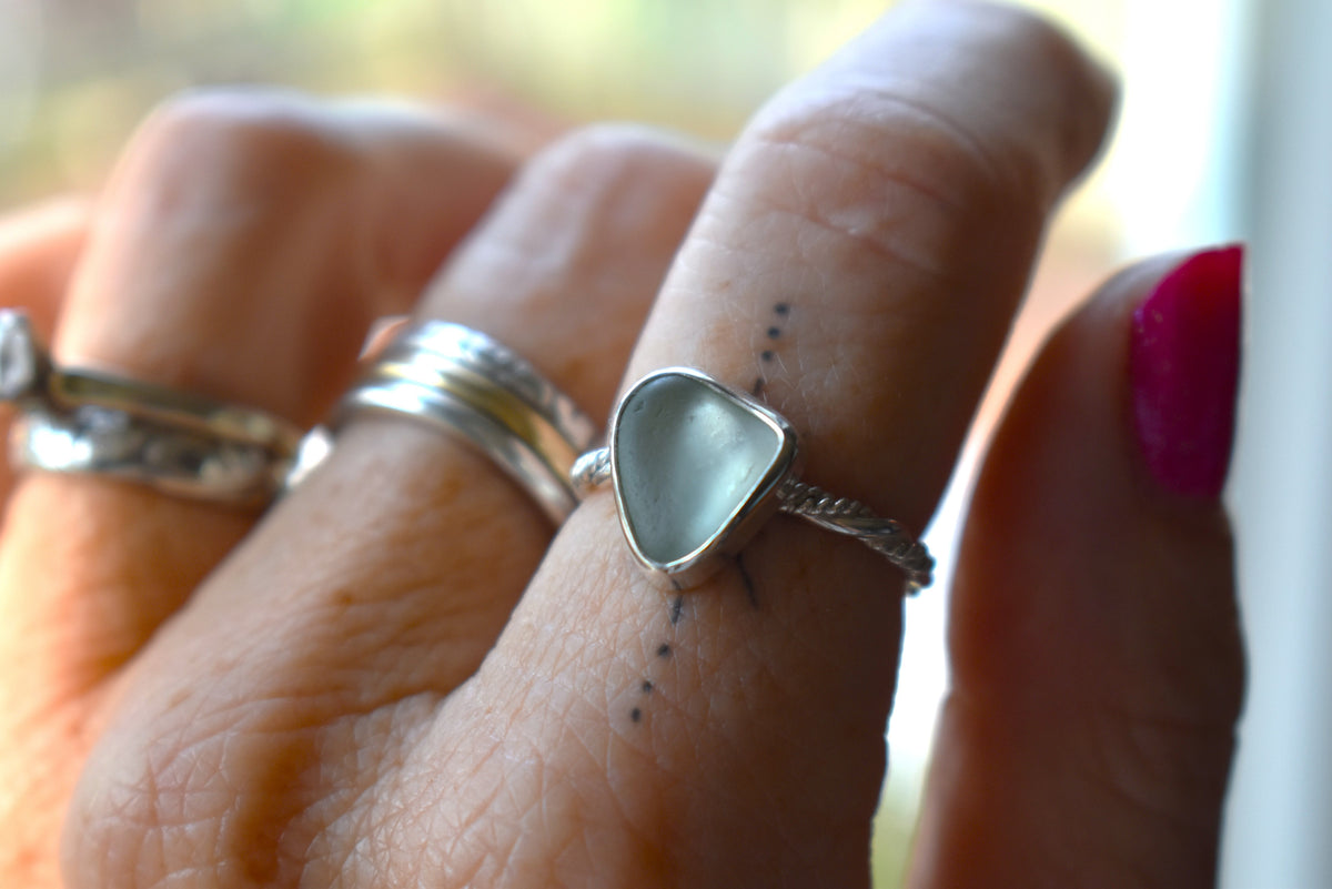 Authentic Weathered Sea Glass Ring - Seafoam - size 7.5