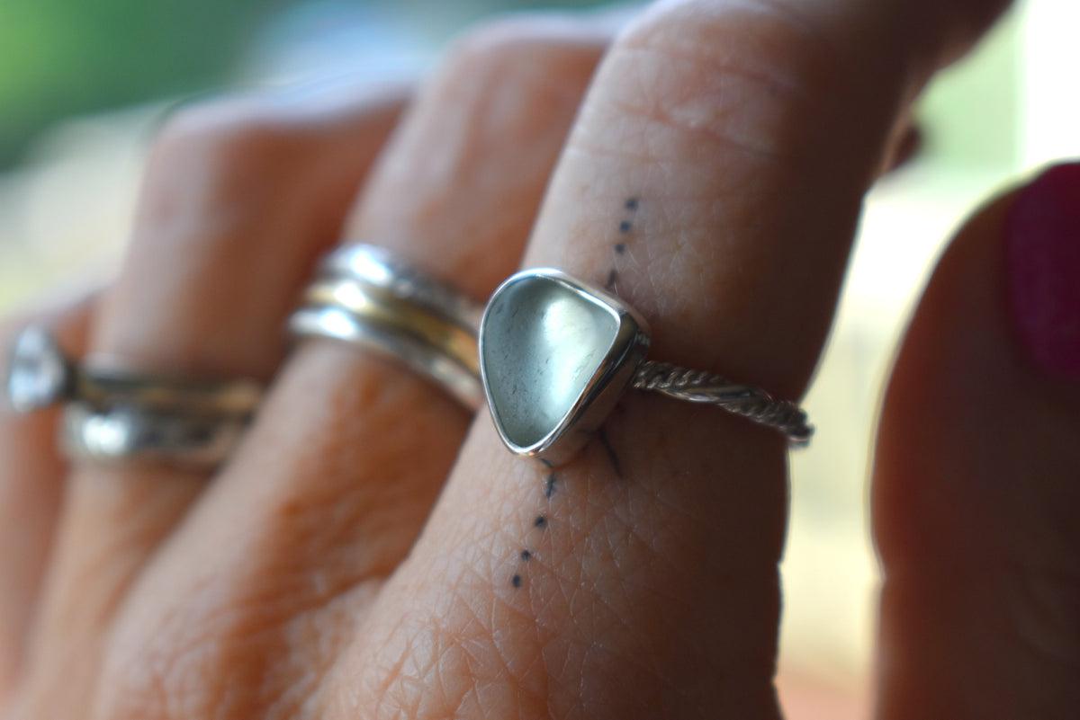 Authentic Weathered Sea Glass Ring - Seafoam - size 7.5