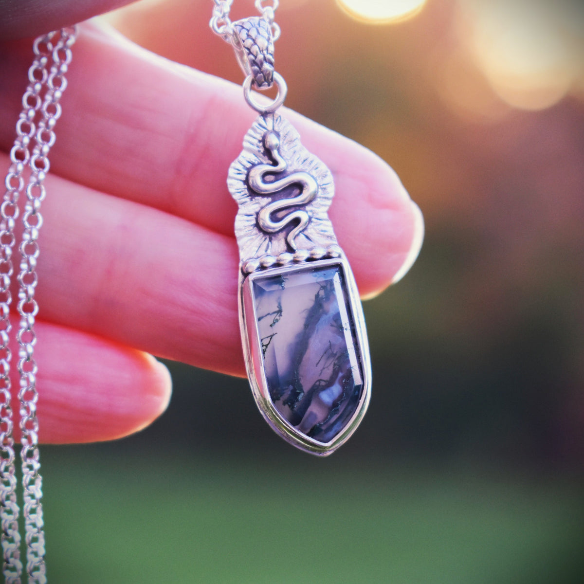 Moss Agate & Serpent Necklace