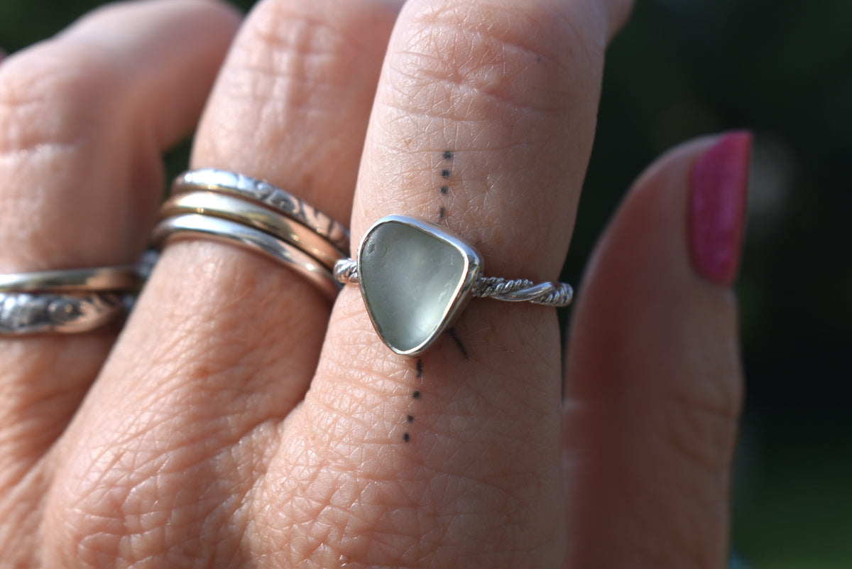 Authentic Weathered Sea Glass Ring - Seafoam - size 7.5