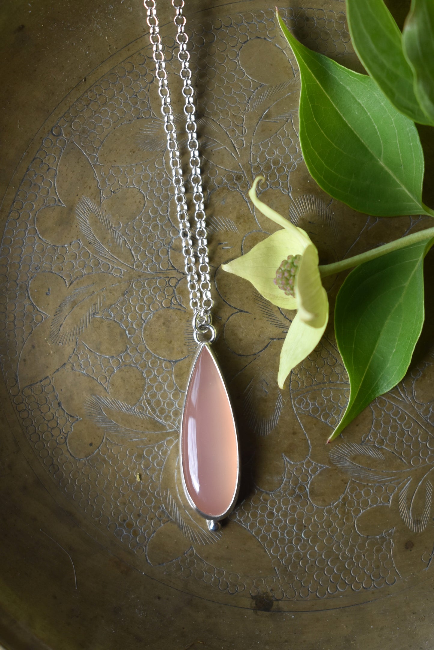 Pink Chalcedony Elongated Pear Necklace