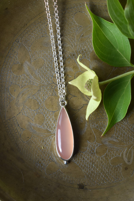 Pink Chalcedony Elongated Pear Necklace