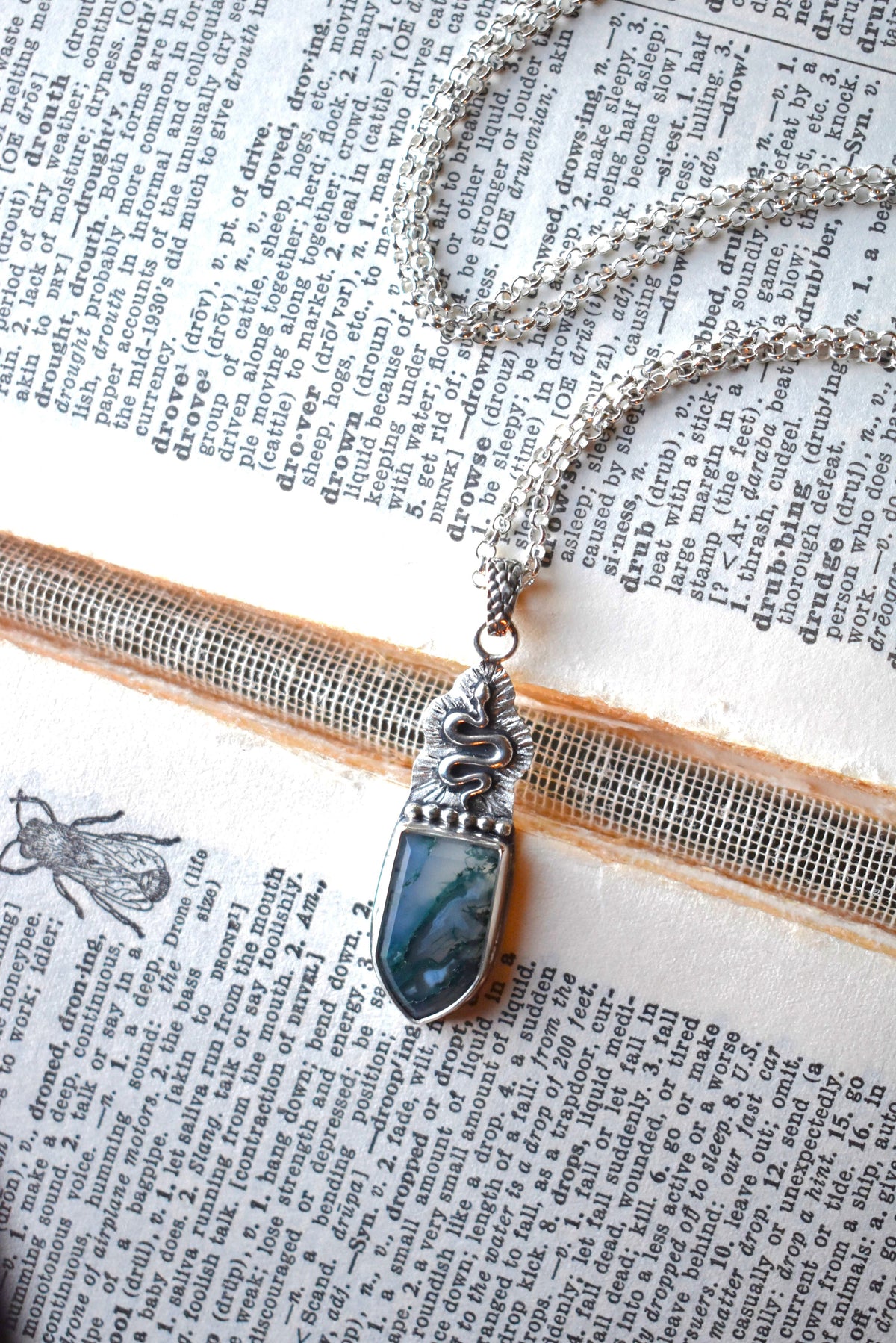 Moss Agate & Serpent Necklace