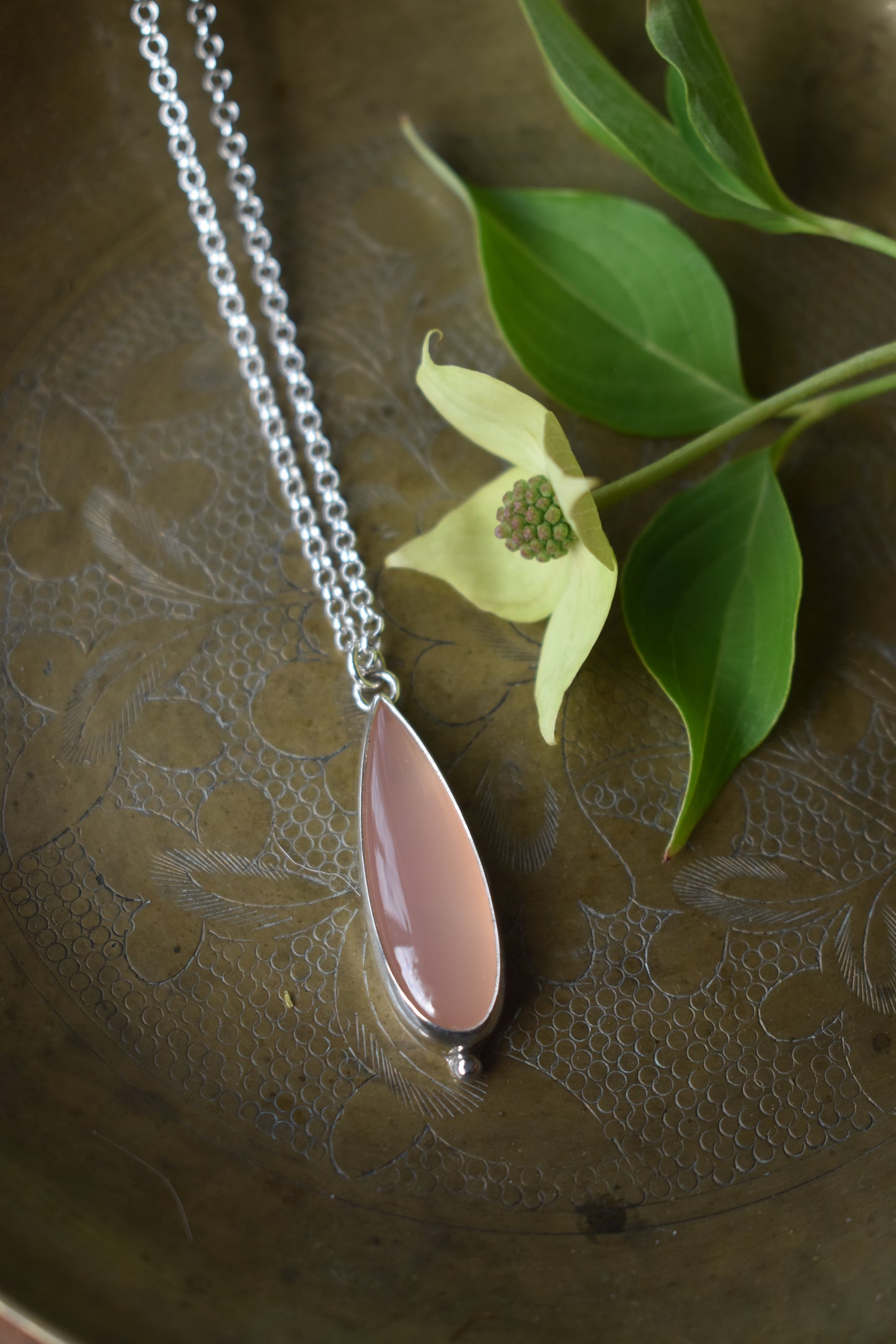 Pink Chalcedony Elongated Pear Necklace