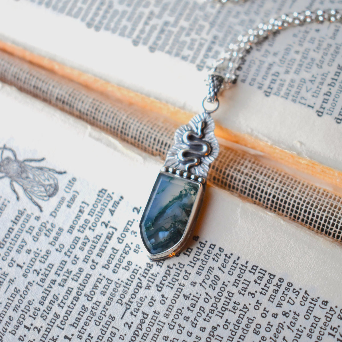 Moss Agate & Serpent Necklace