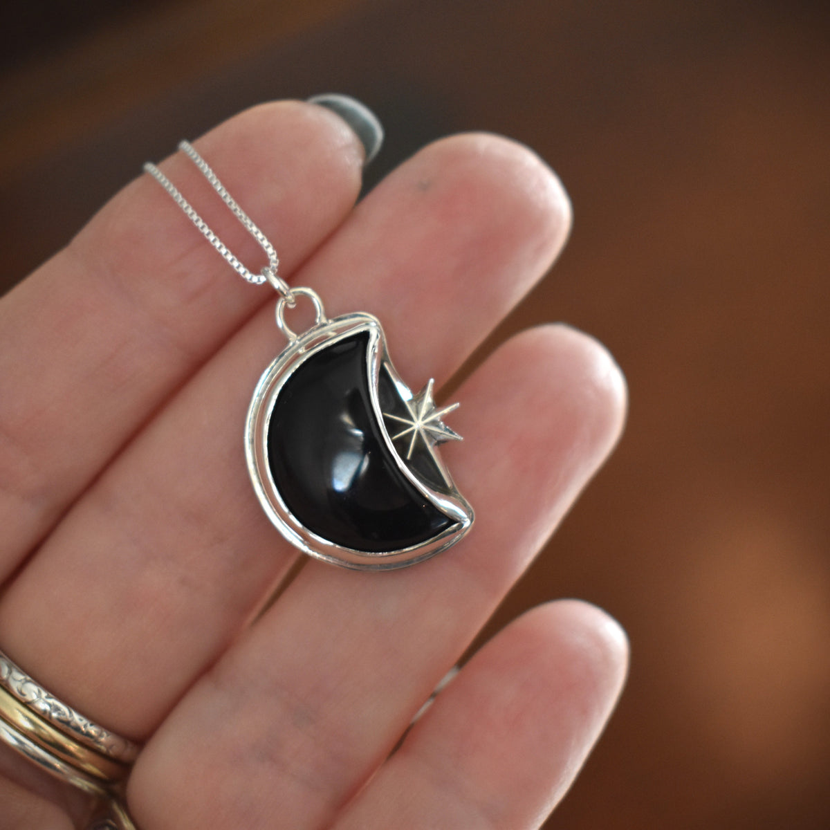 Black Onyx Moon & Star Necklace