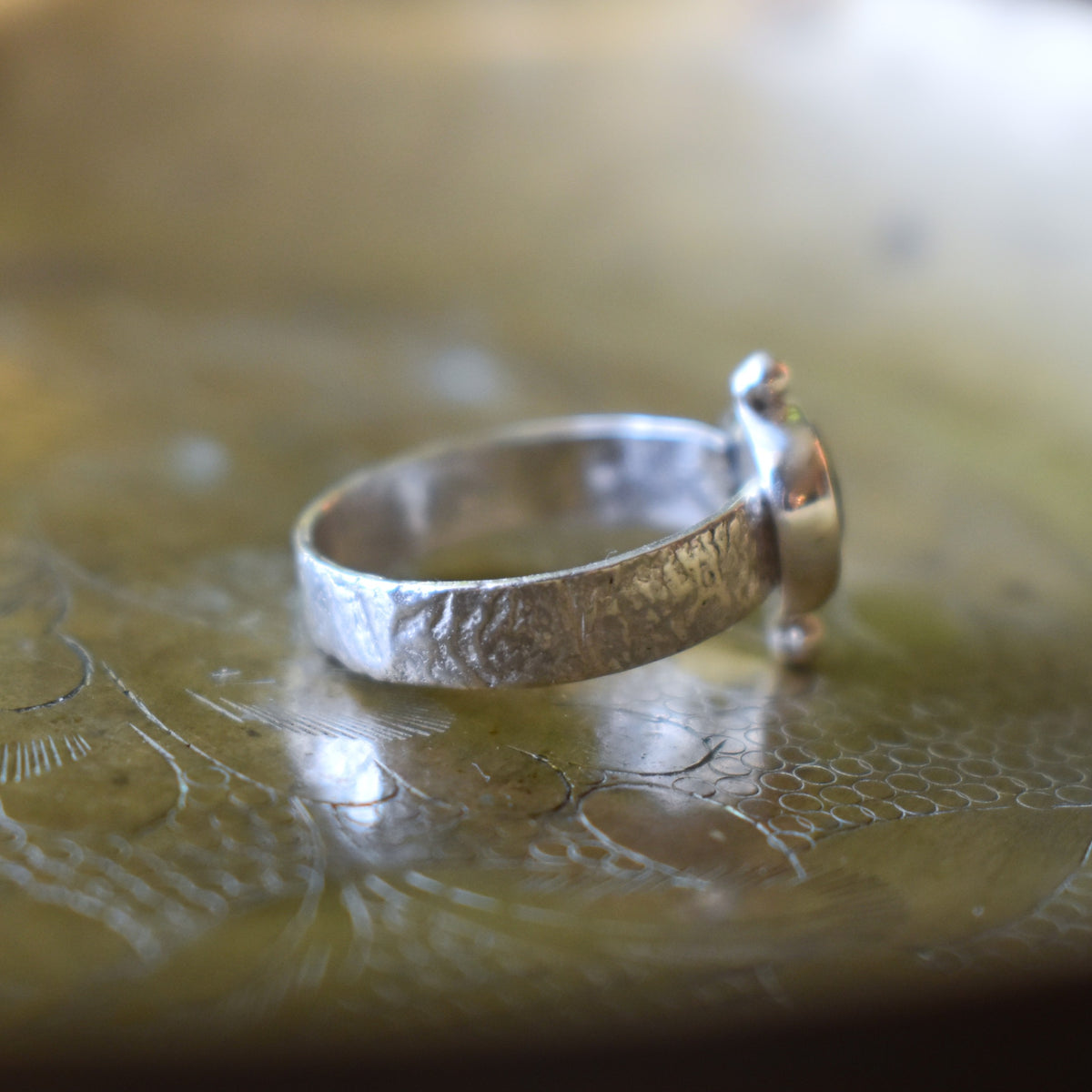 Faceted Natural Tourmalinated Quartz Tablet Ring - size 7