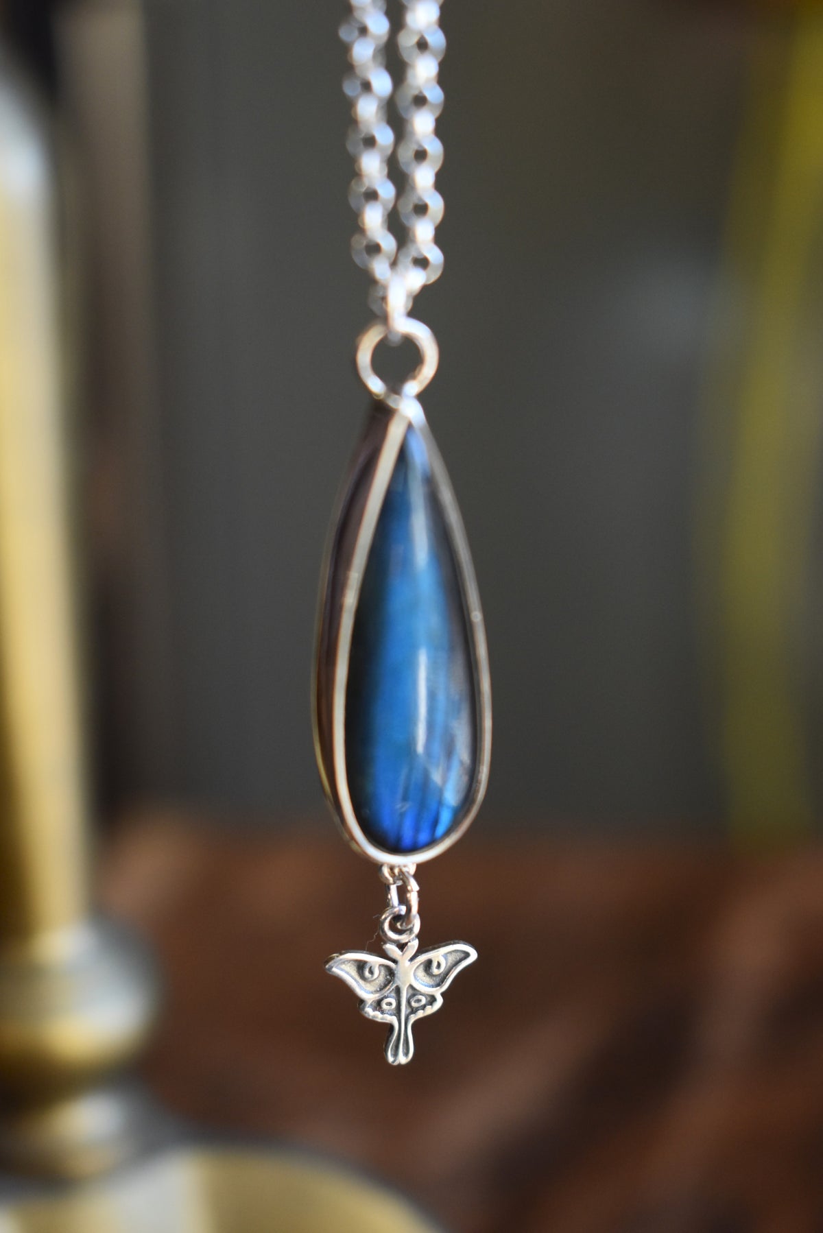 Labradorite Luna Moth Necklace