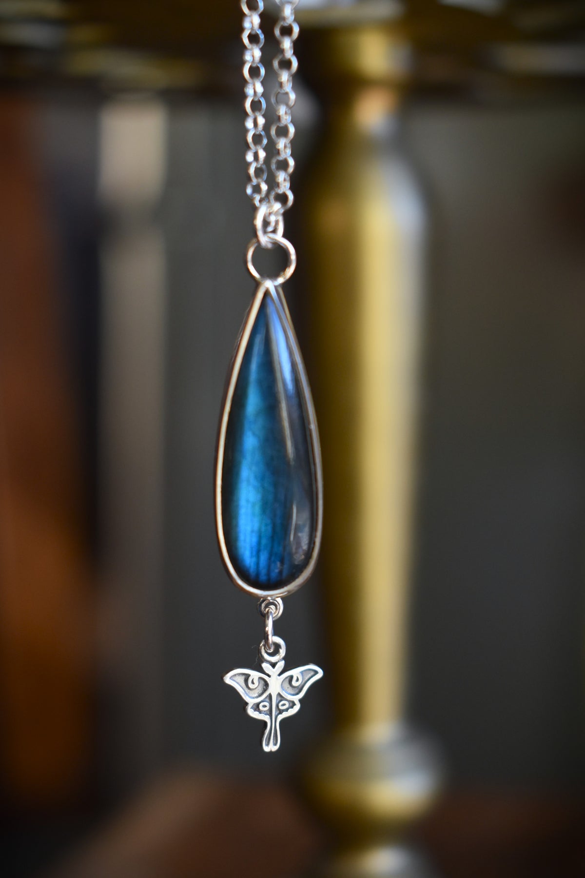 Labradorite Luna Moth Necklace