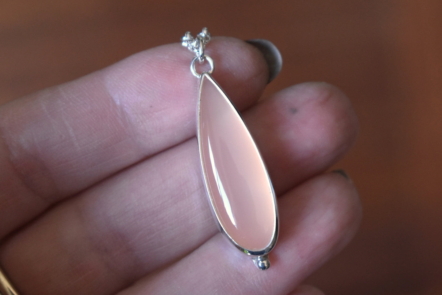 Pink Chalcedony Elongated Pear Necklace