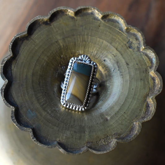 Rectangle Blue Mountain Jasper Ring - size 8.5