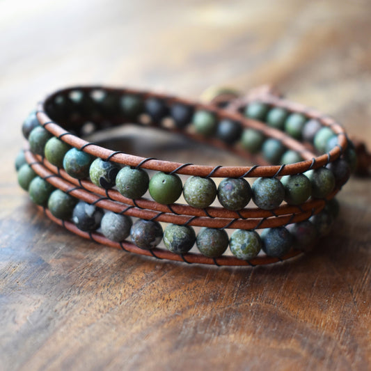 Dragon Blood Jasper Bead Wrap Bracelet for Men // Men's Bracelet // Leather Bracelet // Beaded Bracelet