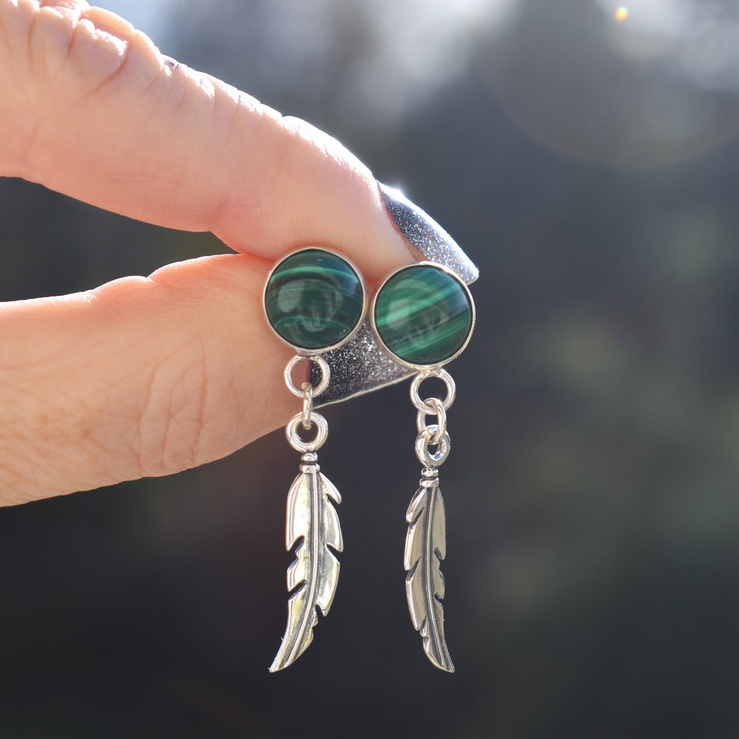Malachite Feather Earrings