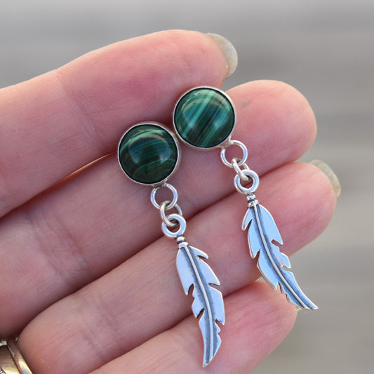 Malachite Feather Earrings