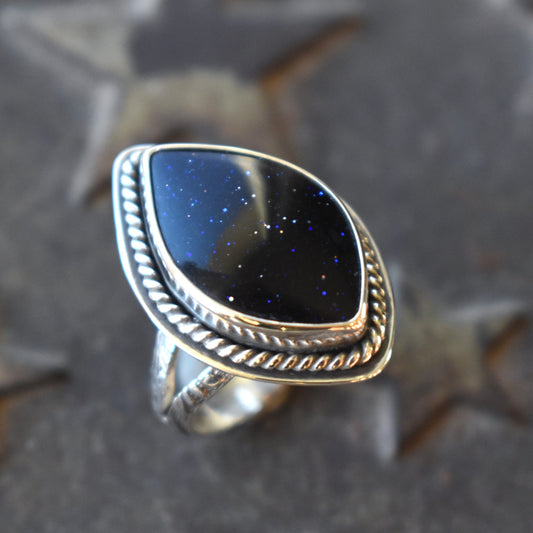 Blue Goldstone Ring - size 7.25