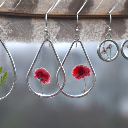 Botanical Teardrops Earrings - pink floral