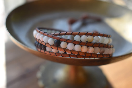 Amazonite and Lava Bead Wrap Bracelet // Essential Oil Bracelet // Leather Bracelet // Beaded Bracelet