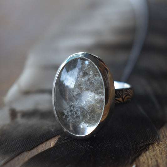 Garden Quartz Ring/Lodolite - Gray Green tones - Size 7