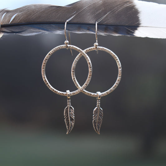 1" Feather & Hoop Earrings // Dreamcatcher Earrings