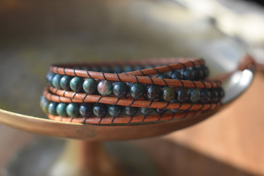 Green Agate Wrap Bracelet // Leather Bracelet // Beaded Bracelet // Essential Oil Bracelet (Copy)