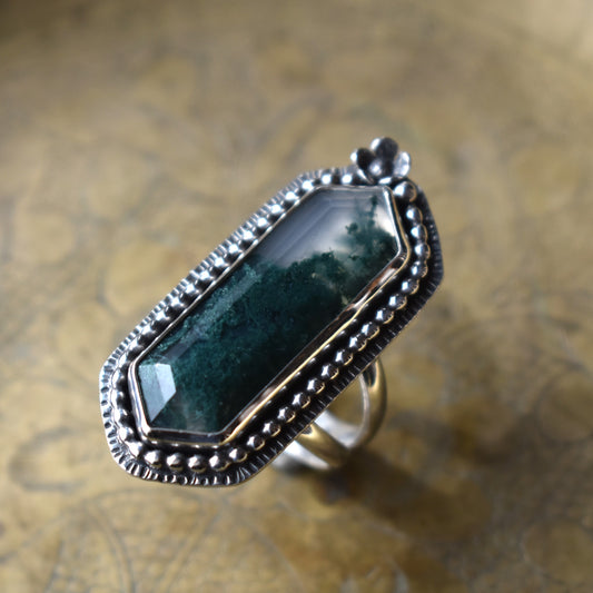 Moss Agate Garden Ring - size 8.5