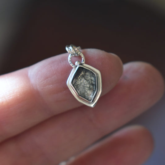 Faceted Natural Tourmalated Quartz Tablet Necklace