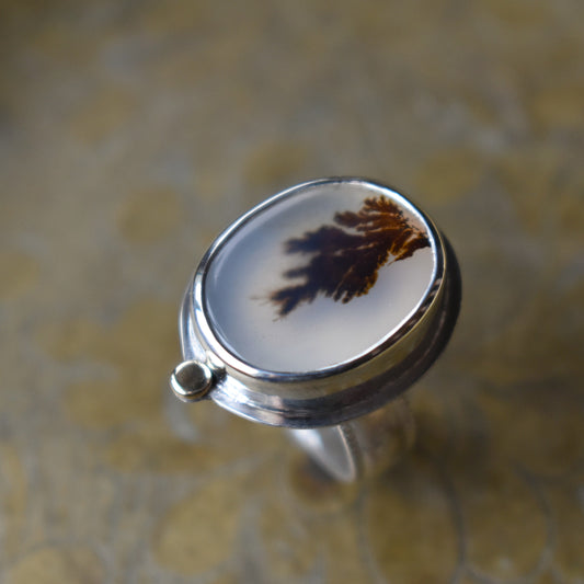 Dendritic Agate Ring - Small Oval - size 6