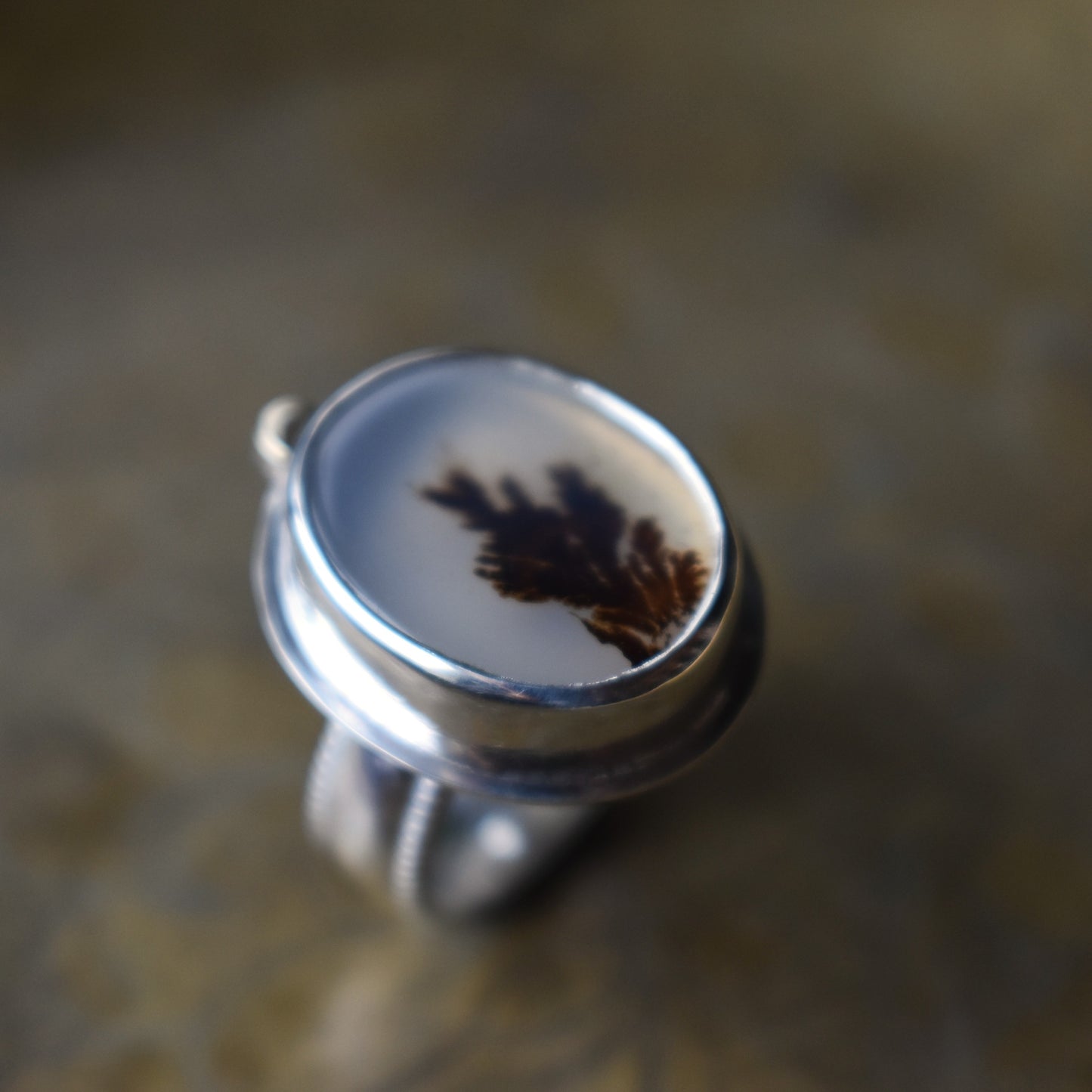 Dendritic Agate Ring - Small Oval - size 6