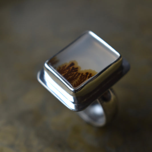 Dendritic Agate Ring - Rectangle - size 8