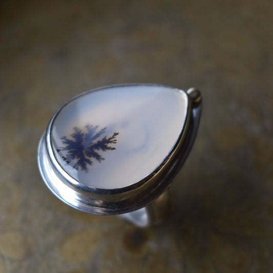 Dendritic Agate Ring - Large Teardrop - size 7.5
