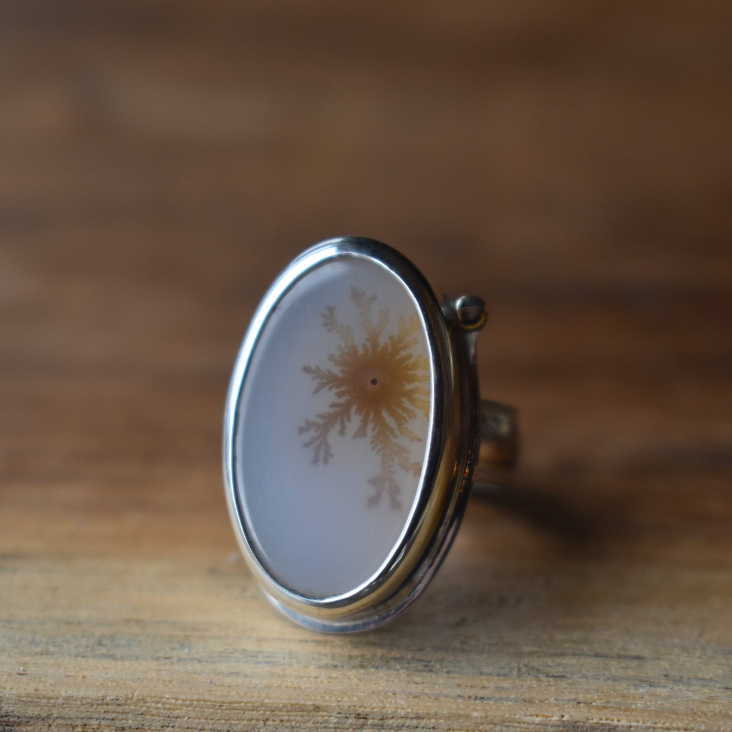 Dendritic Agate Ring - Large Oval - size 7