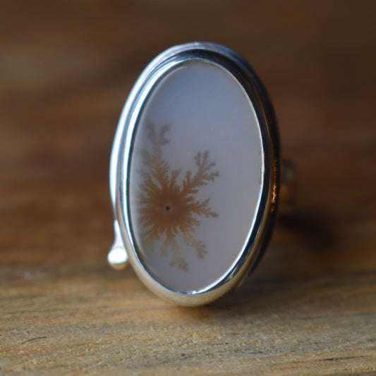 Dendritic Agate Ring - Large Oval - size 7