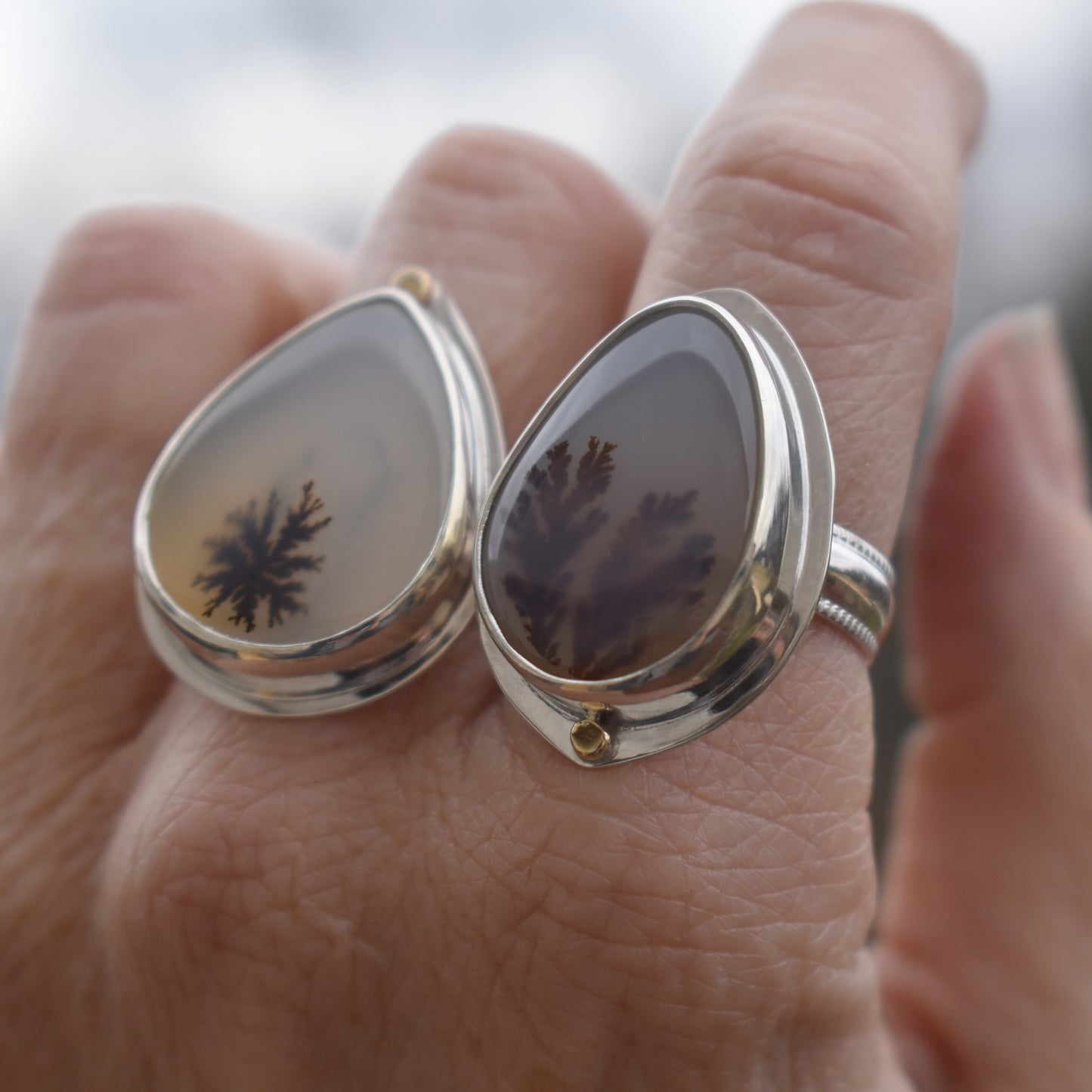 Dendritic Agate Ring - Large Teardrop - size 7.5