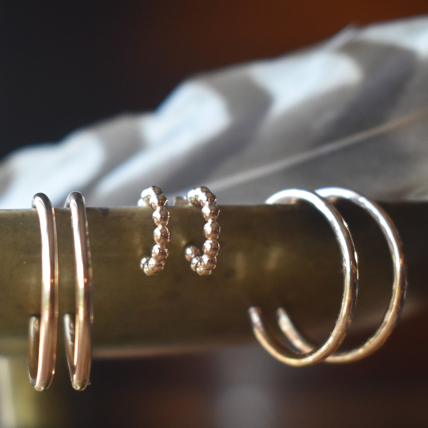 Gold-filled Bead Pattern Tiny Hoops