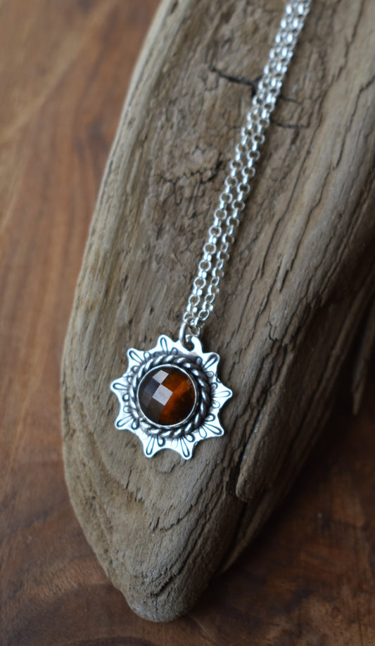Hessonite Garnet Stamped Necklace
