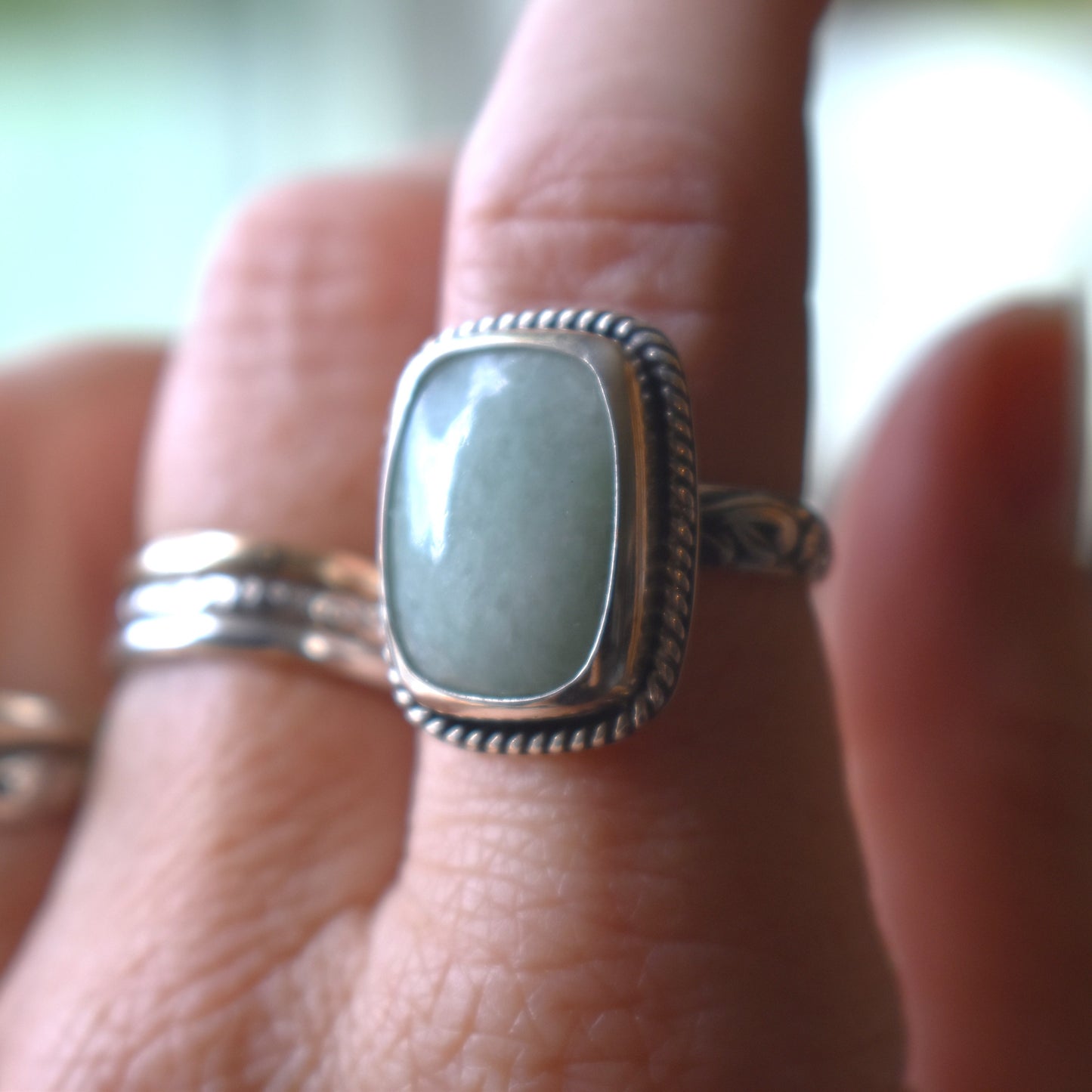 Cushion Cut Jade Ring - size 8.5