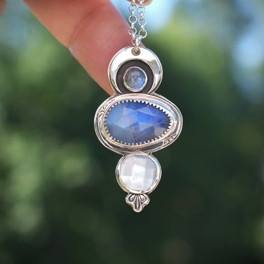 Moonstone & Mother of Pearl Triple Stone Necklace