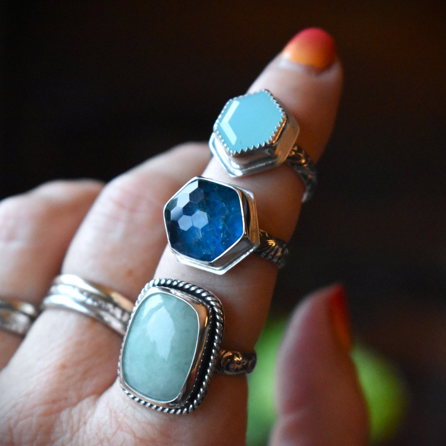 Cushion Cut Jade Ring - size 8.5