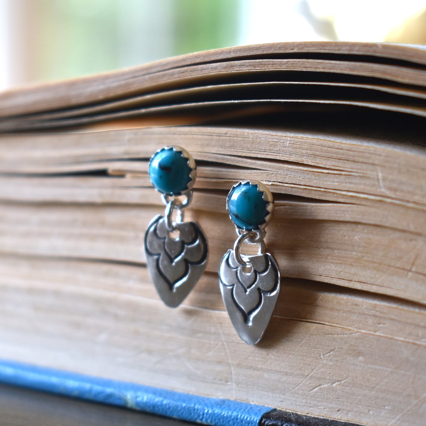 Flourish Hand Stamped Earrings (turquoise)