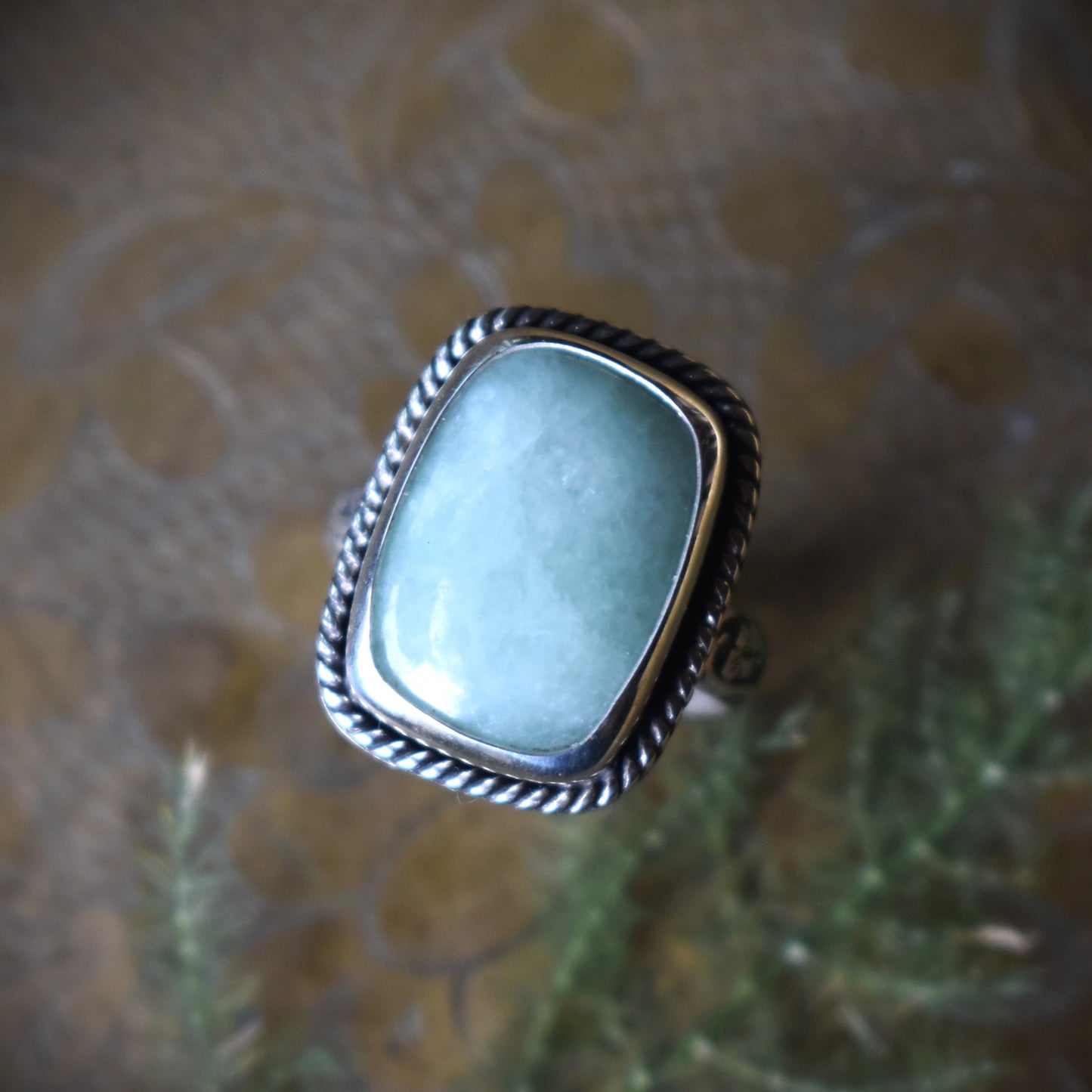 Cushion Cut Jade Ring - size 8.5