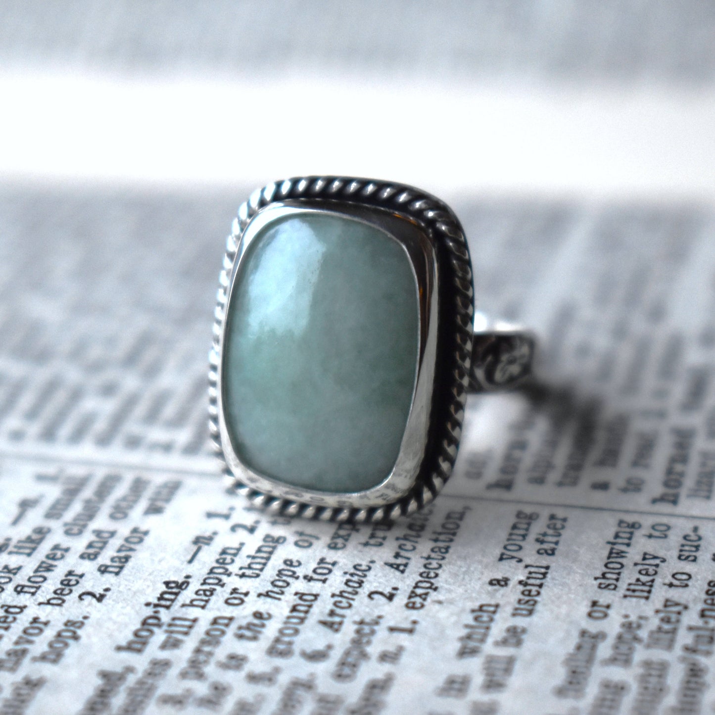 Cushion Cut Jade Ring - size 8.5