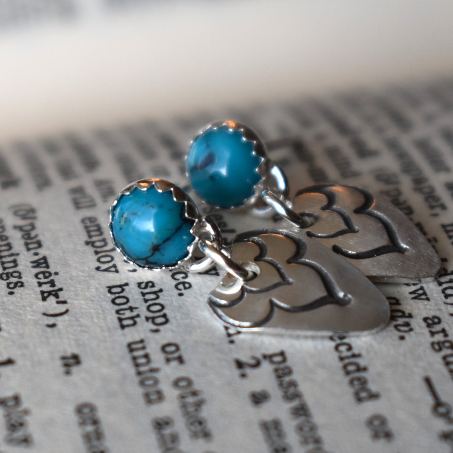 Flourish Hand Stamped Earrings (turquoise)
