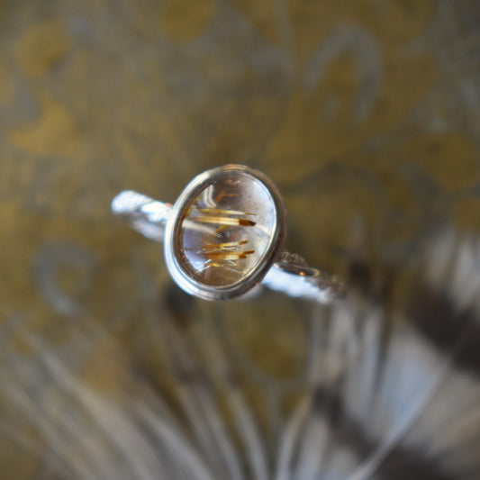 Golden Copper Rutile Quartz Ring - size 8.25