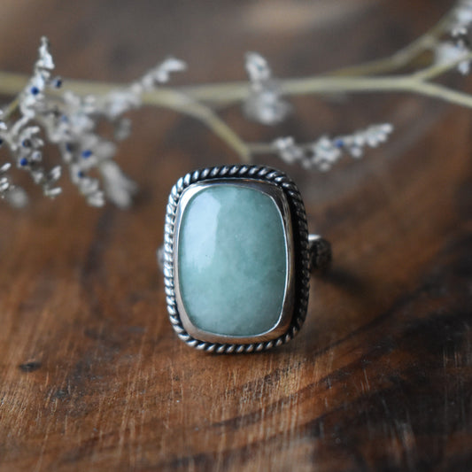 Cushion Cut Jade Ring - size 8.5