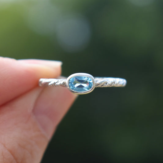 Faceted Swiss Blue Topaz Ring - size 8.5